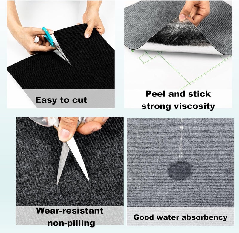 Alow 25pcs Carpet Tiles Peel and Stick,12" x 12" Carpet Squares Self Adhesive, Cover 25Sp.ft Easy to use for Bedroom,Kitchen and More (All Black) - Image 2
